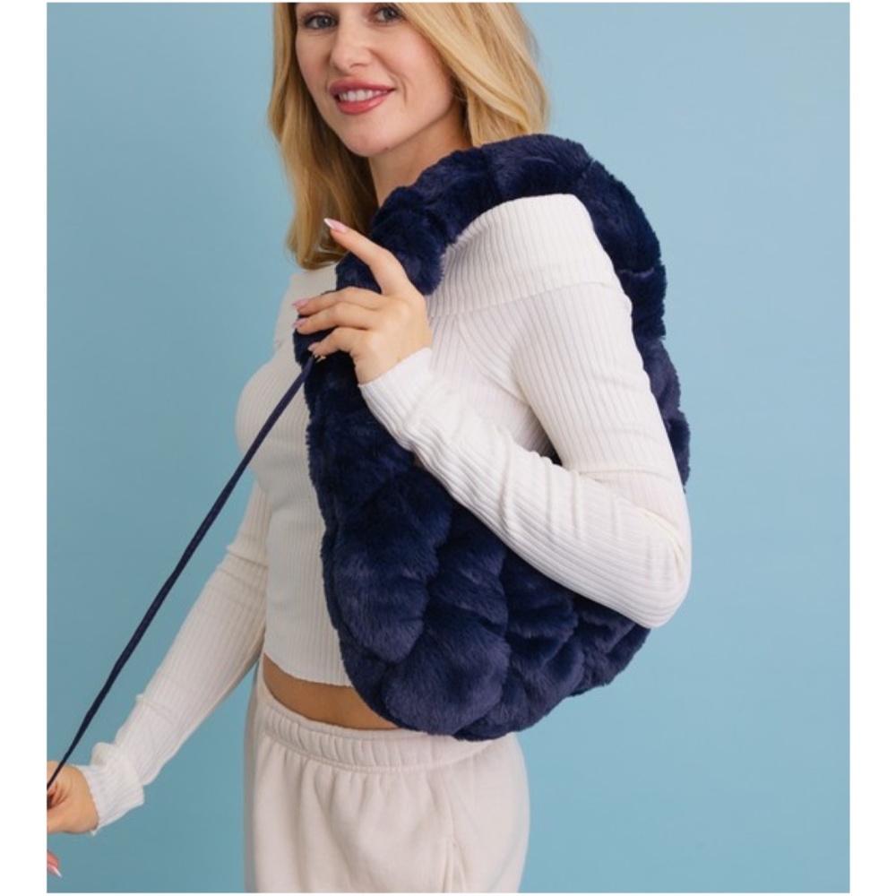 Blush Plush Fuzzy Zip up Shoulder Tote Bag